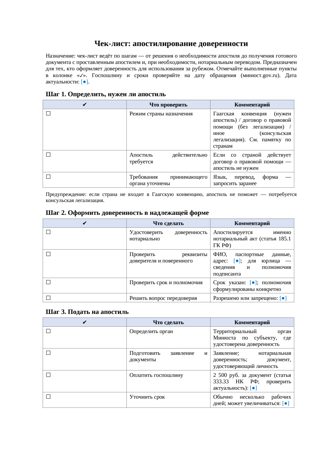 Чек-лист Апостилирование доверенности — превью