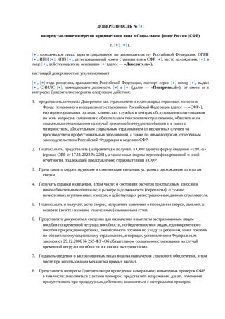 Доверенность в СФР от юр.лица — превью
