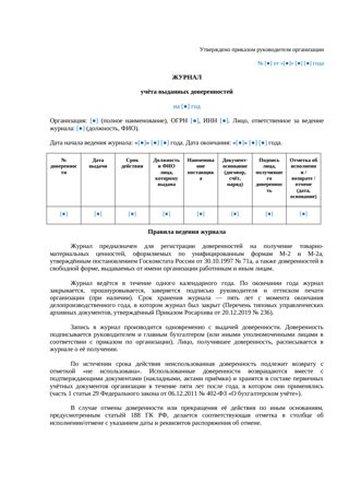 Журнал учета выданных доверенностей — превью