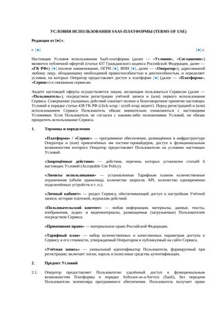 Условия использования SaaS-платформы — превью
