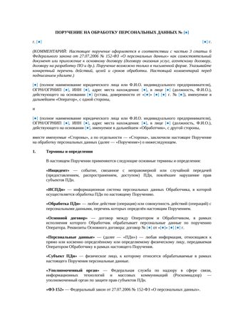 Поручение на обработку персональных данных — превью