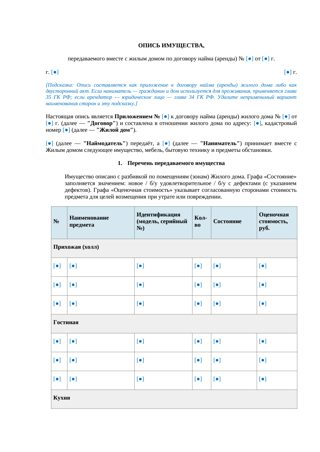 Опись имущества при аренде жилого дома — превью