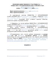 Решение единственного участника ООО (выплата дивидендов) — превью